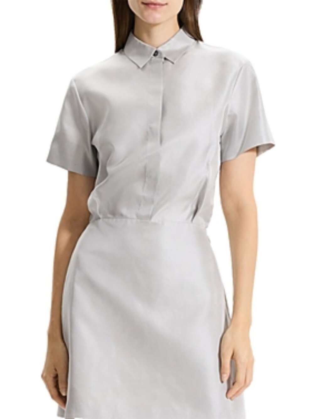 Theory Ice Gray Shantung Twill  Short Sleeve Mini Shirt Dress 12